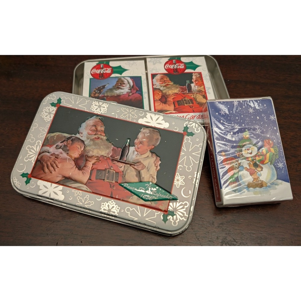 Coca-Cola Santa Christmas Playing Cards Tin 3 Sealed Deck Lot 1999 Holiday